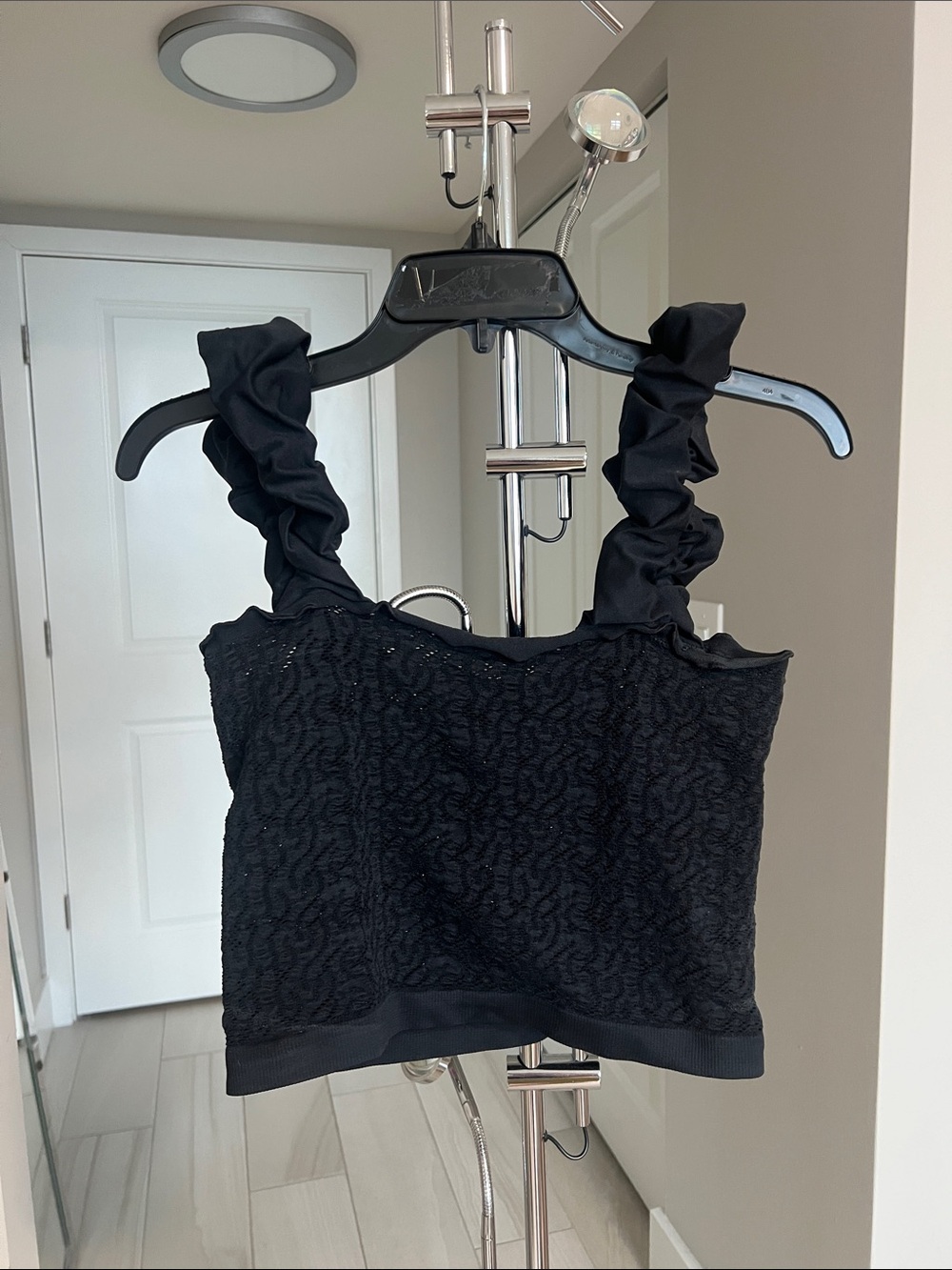 Anthropologie Black Ruffled Lace Crop Top